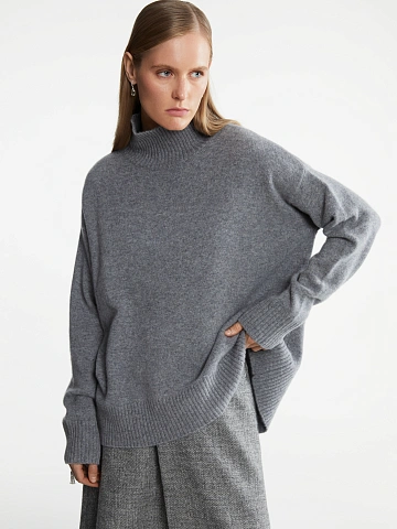 Grey Royal Cashmere Turtleneck Sweater, 2