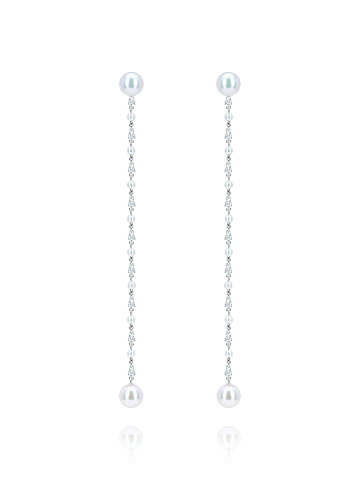 Long earrings with pearls and baguette-cut diamonds, 1