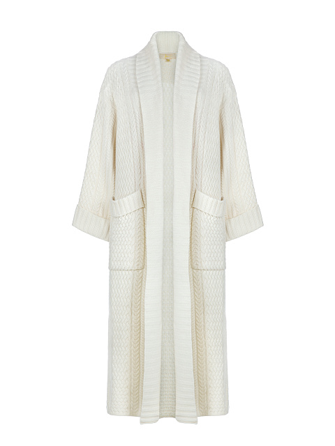 White Merino Wool & Cashmere Knitted Coat, 3