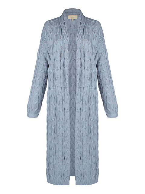 Blue Tencel & Silk Cable Knit Long Cardigan, 1