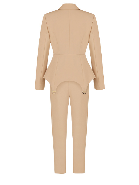 Beige Double-Breasted Peplum Pantsuit, 2 Beige Double-Breasted Peplum Pantsuit, 2