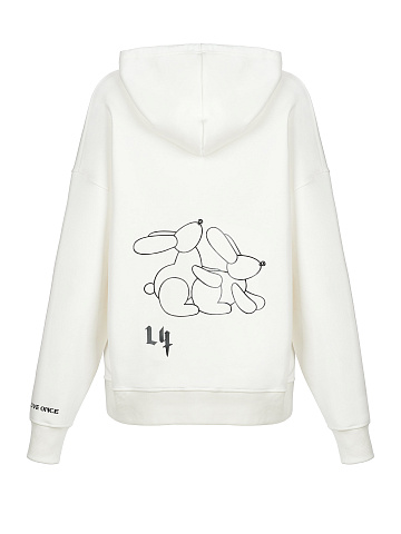 Back Printed White Cotton Hoodie, 1