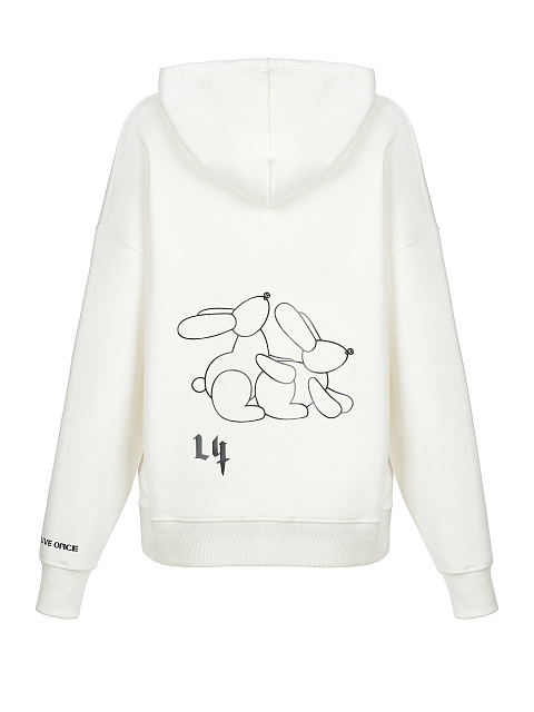 Back Printed White Cotton Hoodie, 1