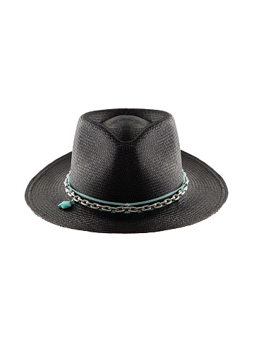 Black Straw Hat With Chain & Turquoise Star, 2