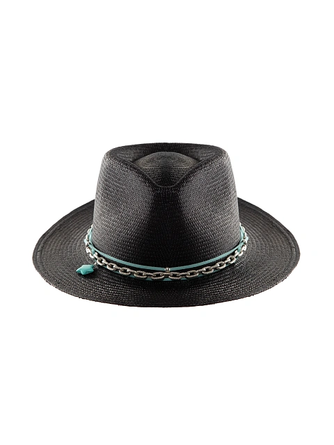 Black Straw Hat With Chain & Turquoise Star, 2