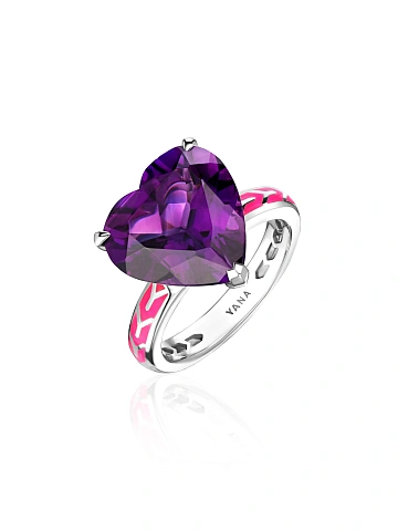 White Gold, Heart-cut Amethyst & Pink Enamel Ring, 1