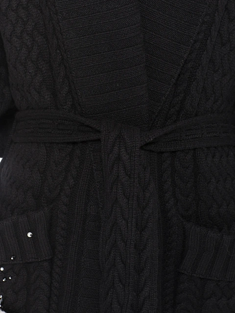 Black Mink Fur Trim Cashmere Knitted Coat, 6