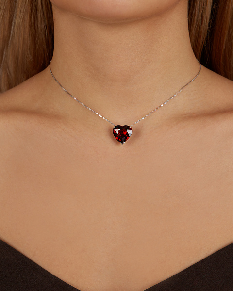 White Gold Necklace, Diamonds & Heart-cut Garnet Necklace, 3