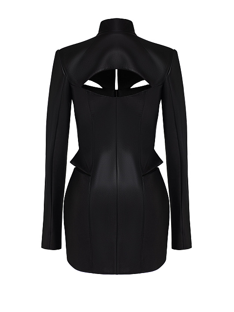 Black Leather Mini Dress With Slits, 8