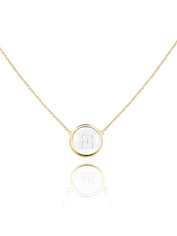 Yellow Gold & Rock Crystal Letter "E" Necklace, 1