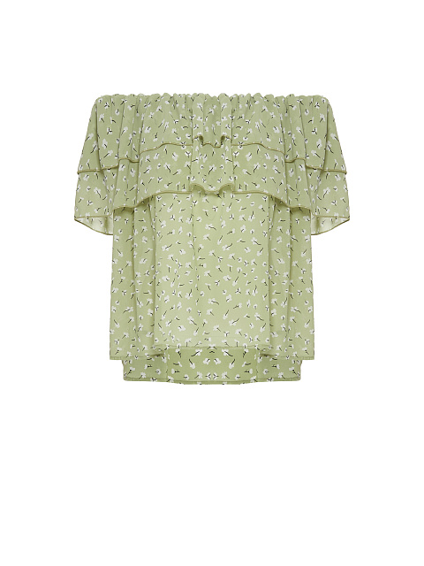 Green Chiffon Off Shoulder Top, 1