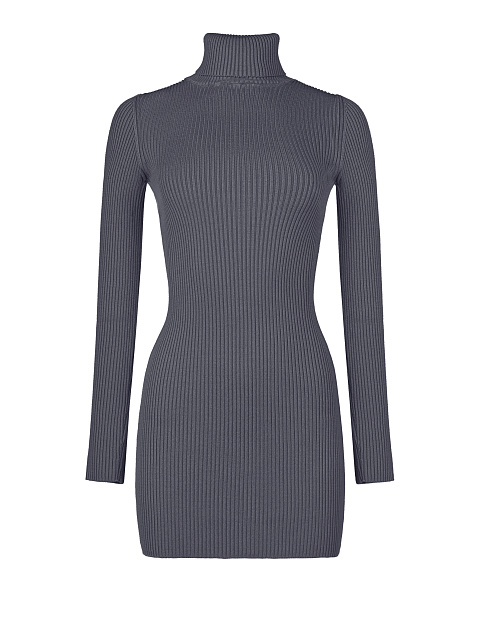 Dark Green Rib Knit Turtleneck Mini Dress, 1 Dark Green Rib Knit Turtleneck Mini Dress, 1