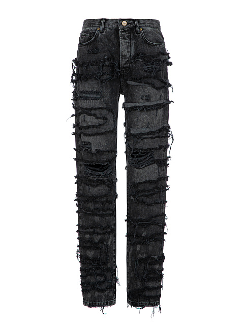 Black Distressed Cotton Jeans, 1 Black Distressed Cotton Jeans, 1