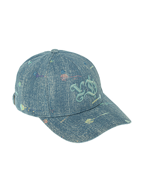 Light Blue YD Embroidered Sequinsed Denim Cap, 1