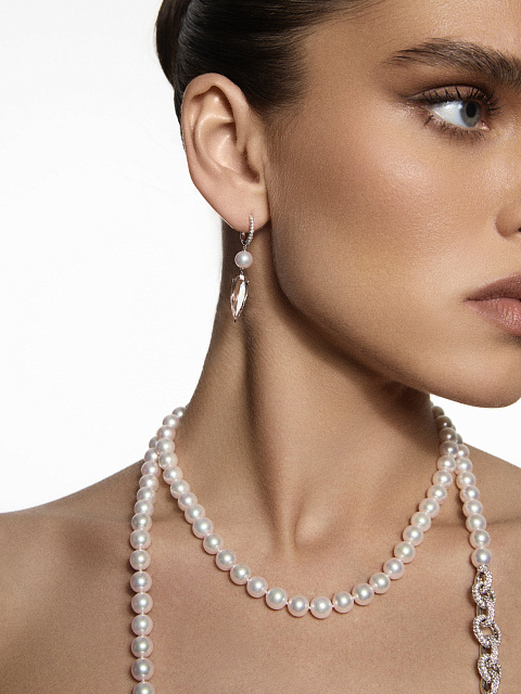 White gold earrings with morganite and Akoya pearls, 2 White gold earrings with morganite and Akoya pearls, 2