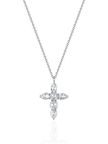 White gold necklace with cross-shaped pendant with Rose Cut diamonds, 1
