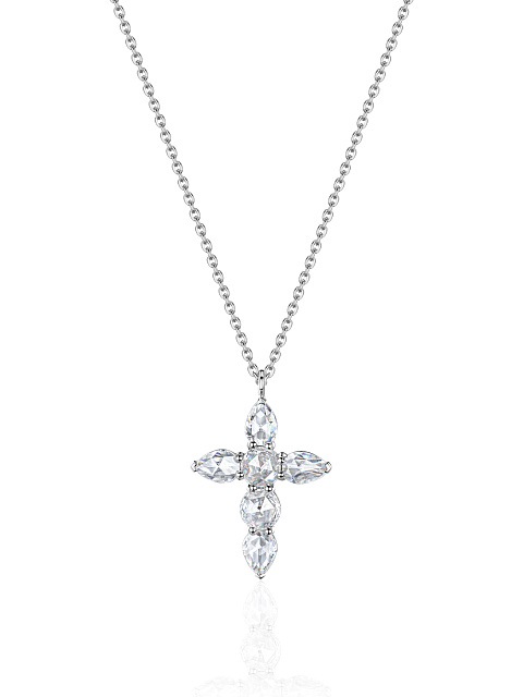 White gold necklace with cross-shaped pendant with Rose Cut diamonds, 1