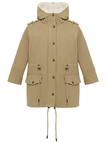 Kids’ khaki parka made of raincoat fabric with faux fur, 2