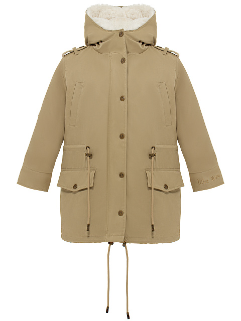 Kids’ khaki parka made of raincoat fabric with faux fur, 2 Kids’ khaki parka made of raincoat fabric with faux fur, 2