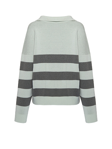 Grey & Mint Striped Cotton Pullover, 2