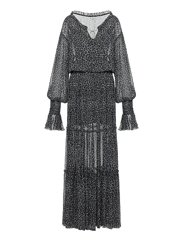 Grey Leopard Chiffon Maxi Dress, 1