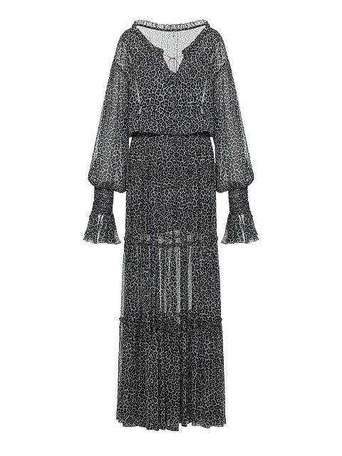 Grey Leopard Chiffon Maxi Dress, 1