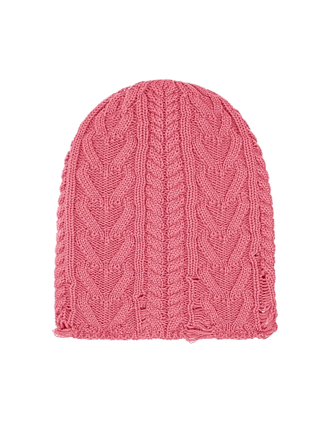 Bright Pink Distressed Cotton Beanie, 1