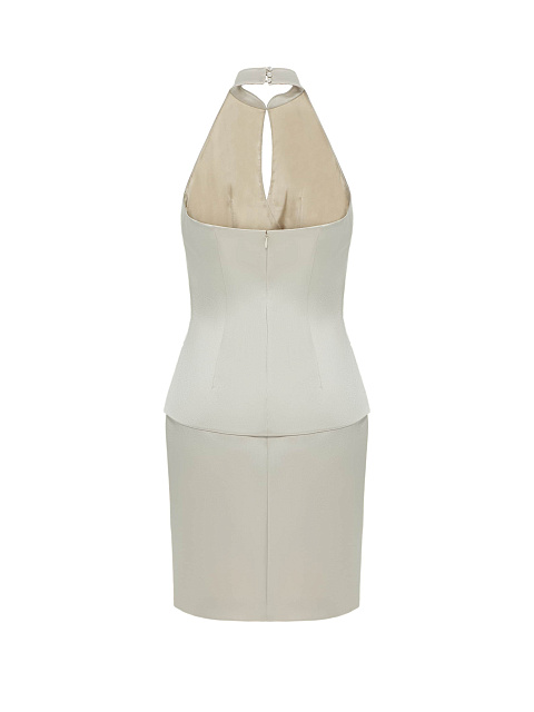 Silvery Beige Top and Draped Mini Skirt Set, 4