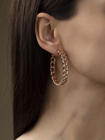 Yellow Gold Chain Hoop Earrings, 2