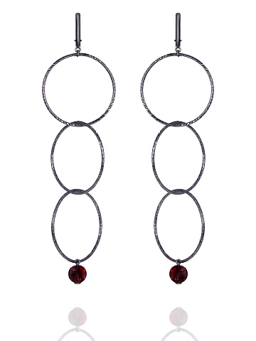 Black Silver & Garnet Beads Earrings, 1