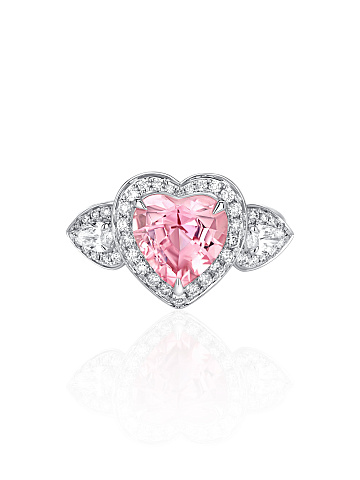 Heart Tourmaline, Pear Diamond, Round Diamond & White Gold Ring, 2