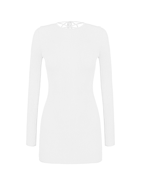 White Rib Knit Mini Dress, 1