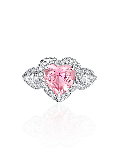 Heart Tourmaline, Pear Diamond, Round Diamond & White Gold Ring, 2