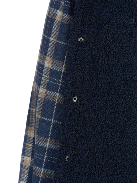 Navy Blue Checked Blue Faux Fur Lined Shirt, 4