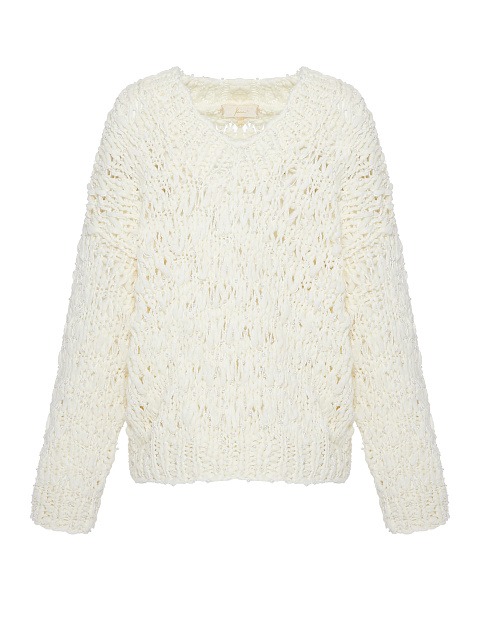 White Faux Pearl Cashmere Pullover, 1