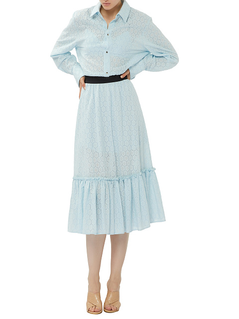 Light Blue Cotton Lace Set Of Bra & Cropped Shirt, 8