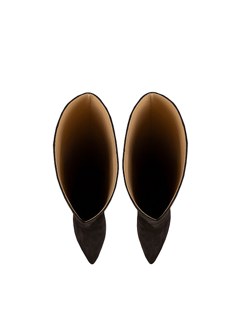 Dark Brown Suede Heeled Tall Boots, 4