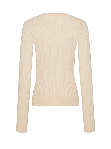 Beige Braided Cashmere V-neck Sweater, 2