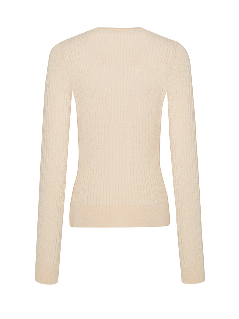 Beige Braided Cashmere V-neck Sweater, 2