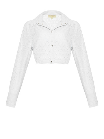 White Cotton Lace Set Of Bra & Cropped Shirt, 2