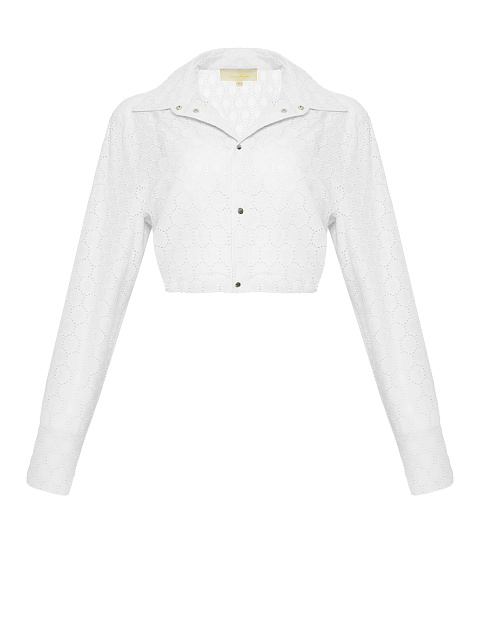 White Cotton Lace Set Of Bra & Cropped Shirt, 2