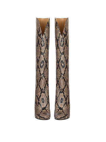 Python Leather Heeled Tall Boots, 2