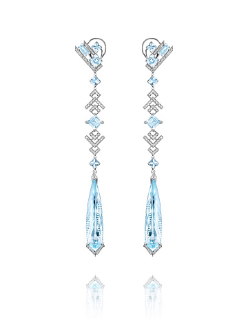 Long palladium earrings with aquamarines and diamonds, 1