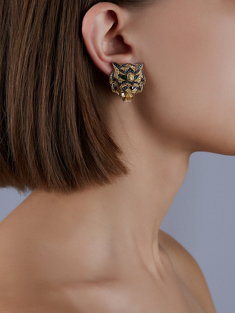 Gold, Emeralds & Diamonds Tiger Studs, 6