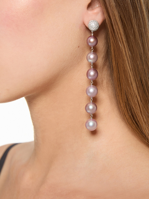 Long white gold earrings with Multicolor pearls, 5 Long white gold earrings with Multicolor pearls, 5