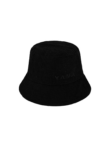Black Embroidery Corduroy Bucket Hat, 1