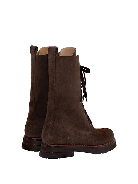 Dark Brown Suede Lace Up Boots, 3