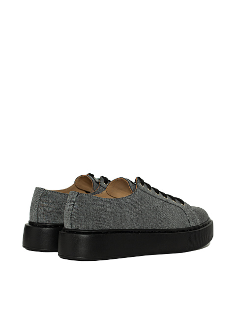 Grey Denim & Leather Sneakers, 3