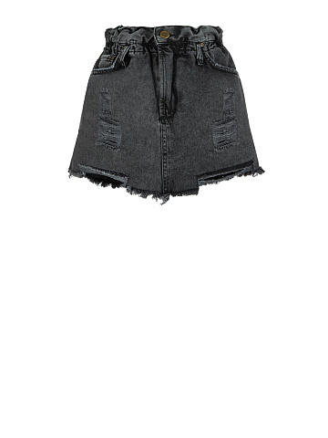 Dark Gray Denim Miniskirt With Holes, 1