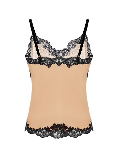 Beige Lace Trim Velvet Top, 2